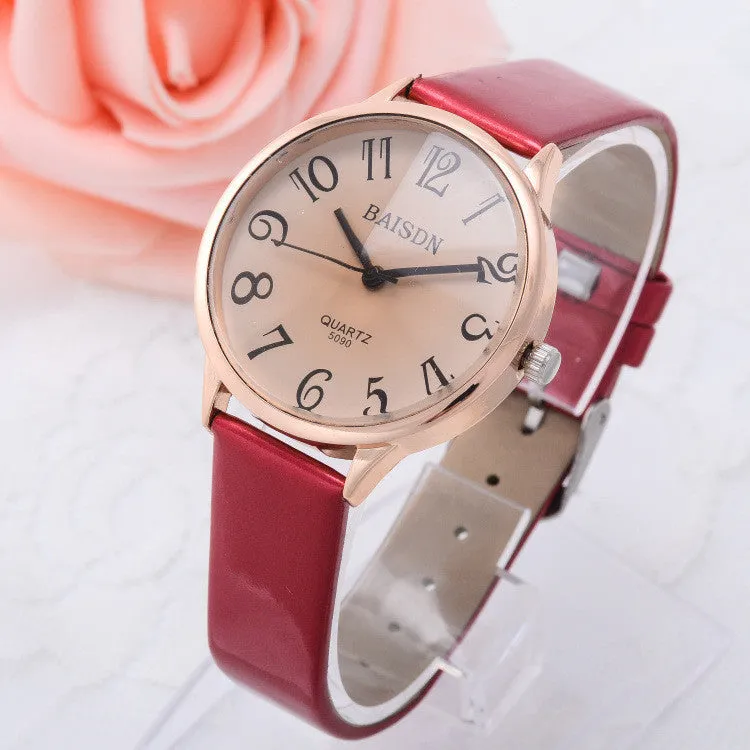 Lady Women Dress Watch Vintage Synthetic Leather Strap Analog Quartz Sport Wrist Watches