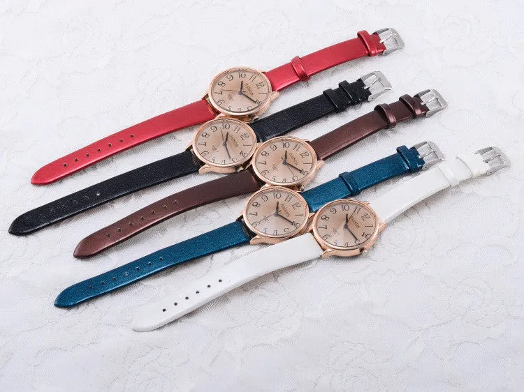 Lady Women Dress Watch Vintage Synthetic Leather Strap Analog Quartz Sport Wrist Watches