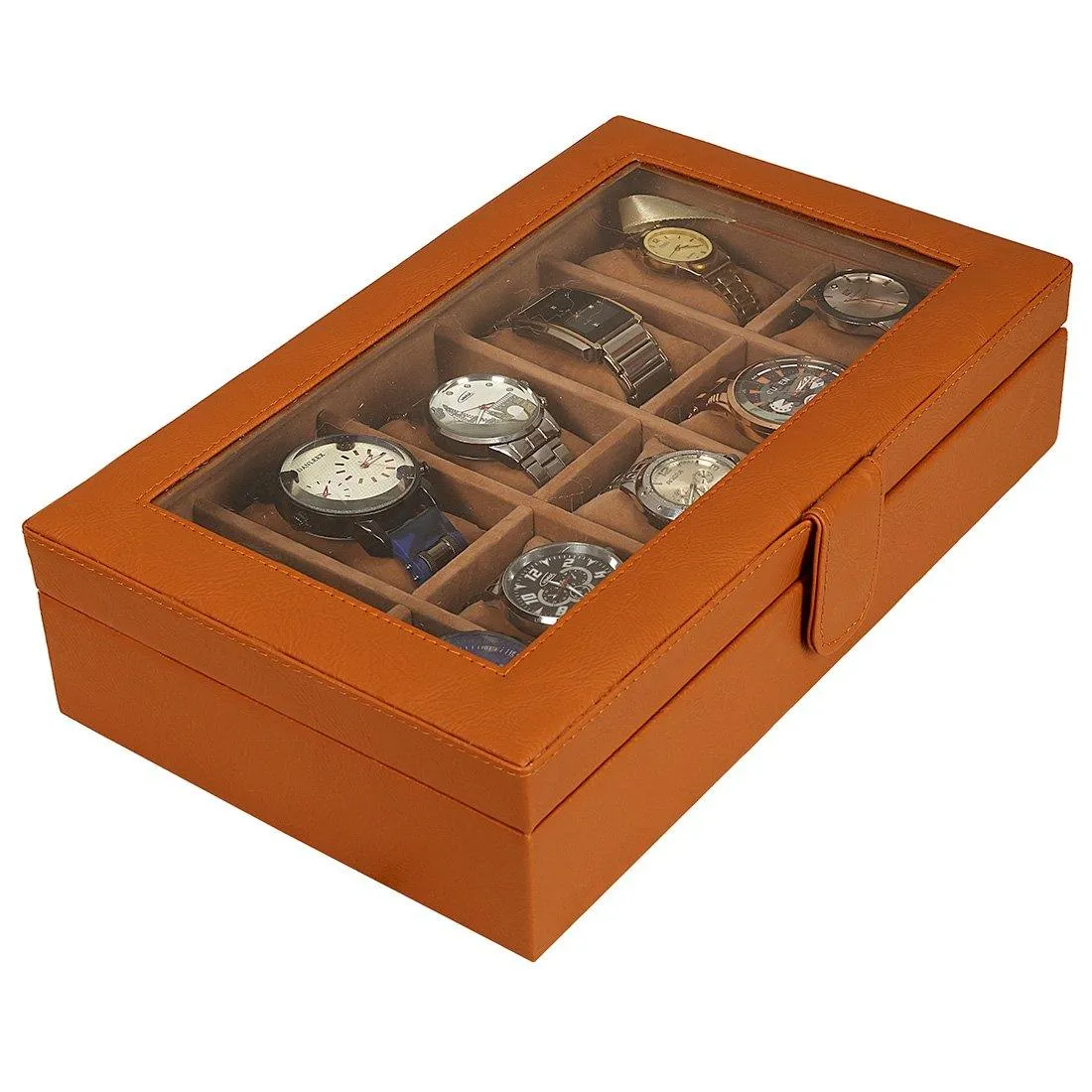 Leather World 10 Slots Elegant Watch Box With Viewing Window