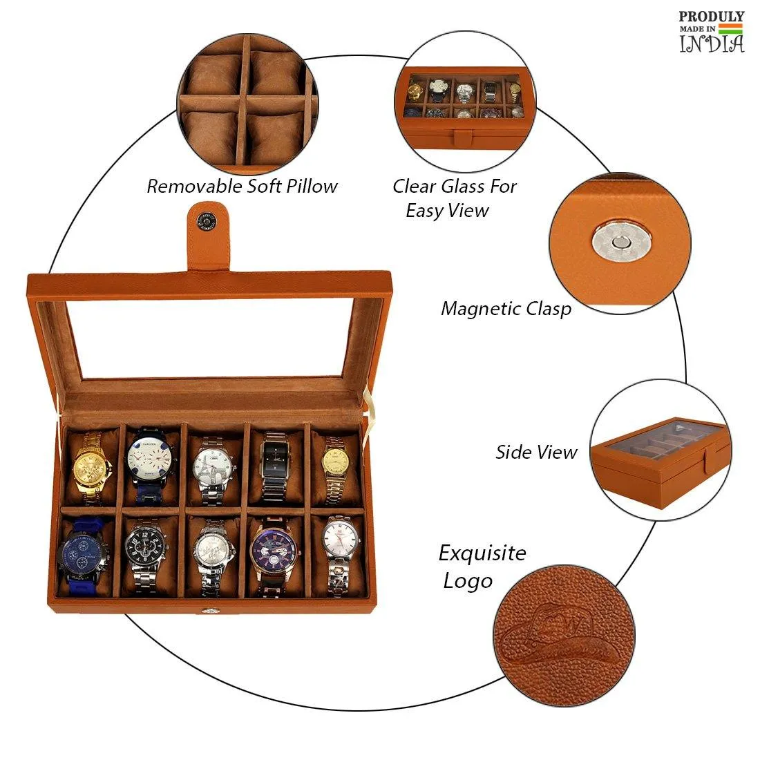 Leather World 10 Slots Elegant Watch Box With Viewing Window