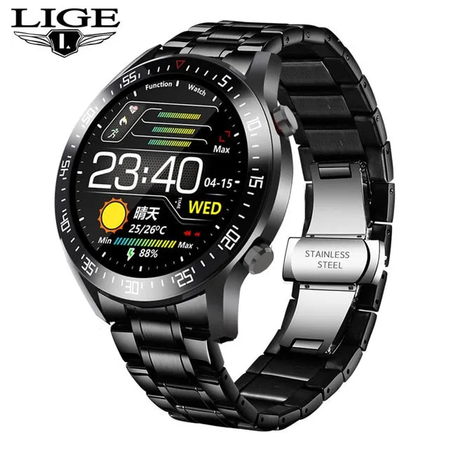 LIGE 2020 New Steel Band Digital Watch Men Sport Watches Electronic LED Male Wrist Watch For Men Clock Waterproof Bluetooth Hour