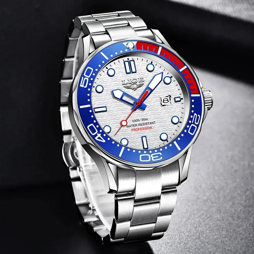 LIGE Luxury Dive Watch For Men