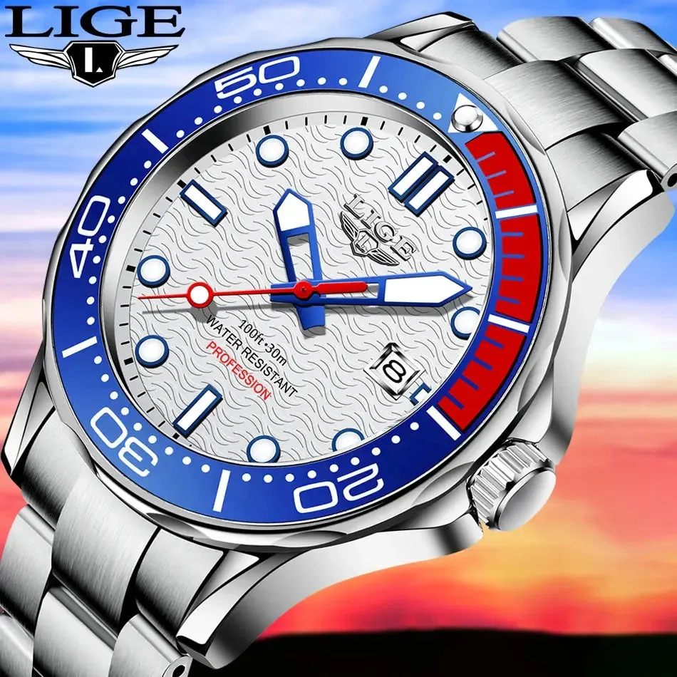 LIGE Luxury Dive Watch For Men