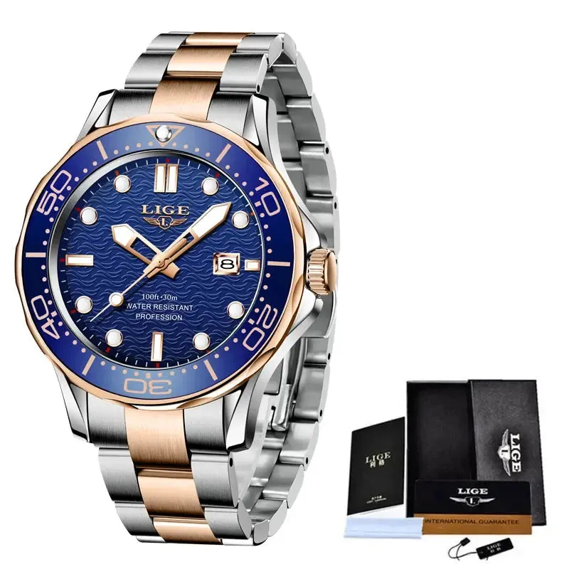 LIGE Luxury Dive Watch For Men