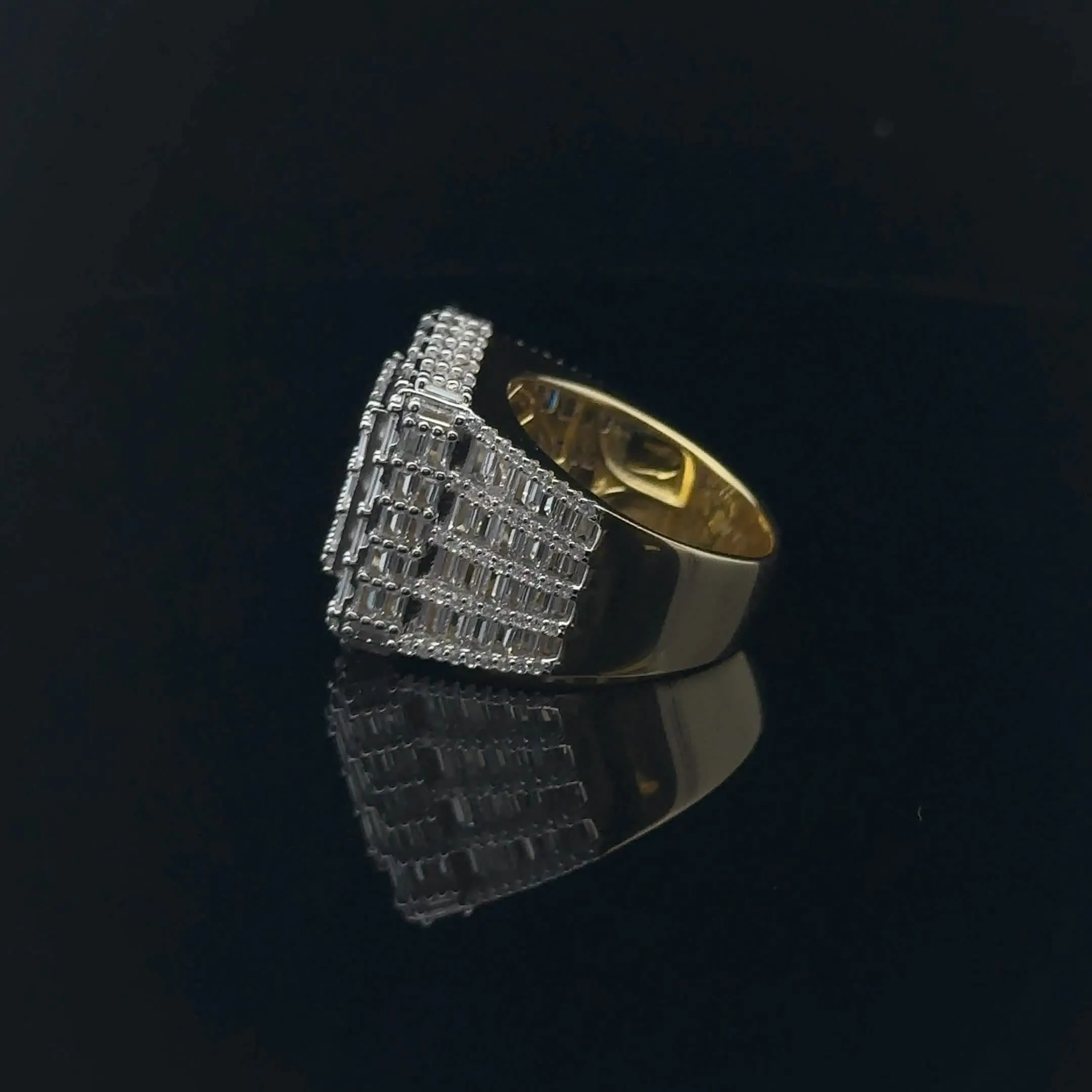 LUSTER 925 Sterling Silver Gold-Plated Iced Out Men's Ring