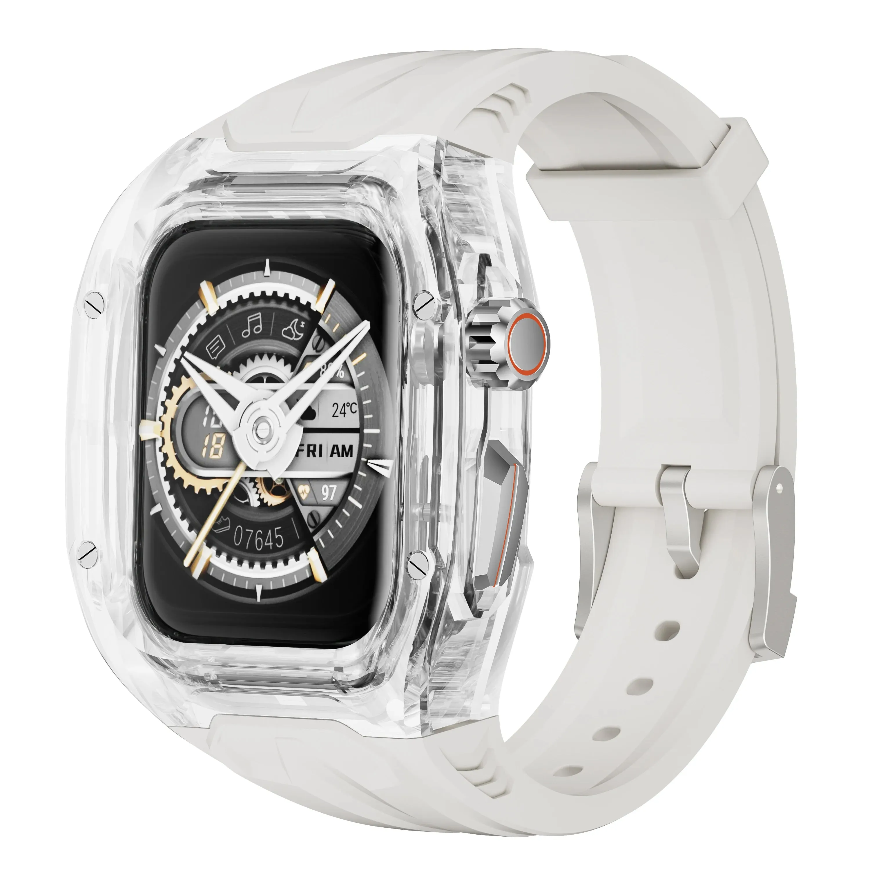 Luxury Modified Strap for Apple Watch Series 9-4 - Transparent Case with Integrated TPU Band, Fits 40/41mm, 44/45mm, and 49mm