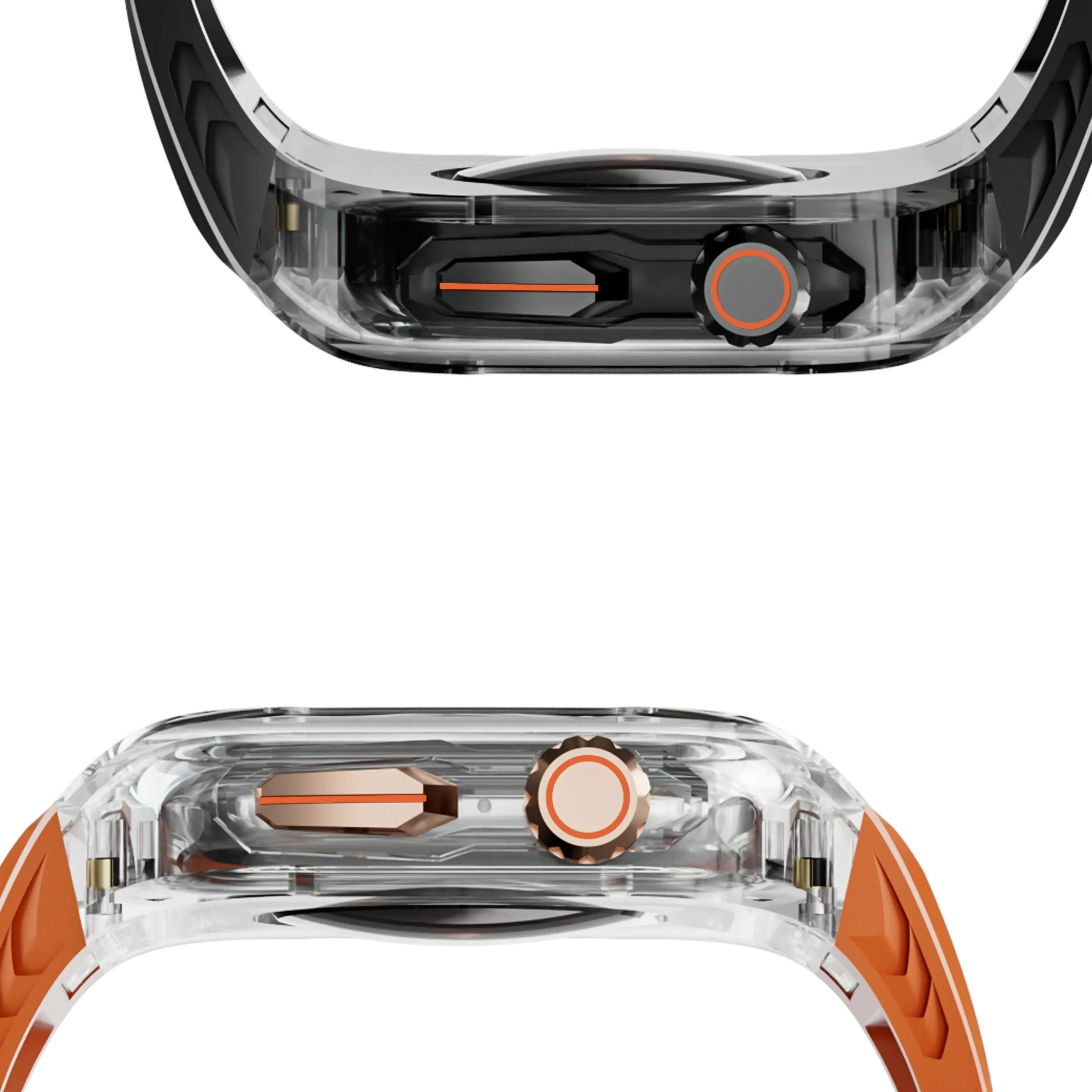 Luxury Modified Strap for Apple Watch Series 9-4 - Transparent Case with Integrated TPU Band, Fits 40/41mm, 44/45mm, and 49mm