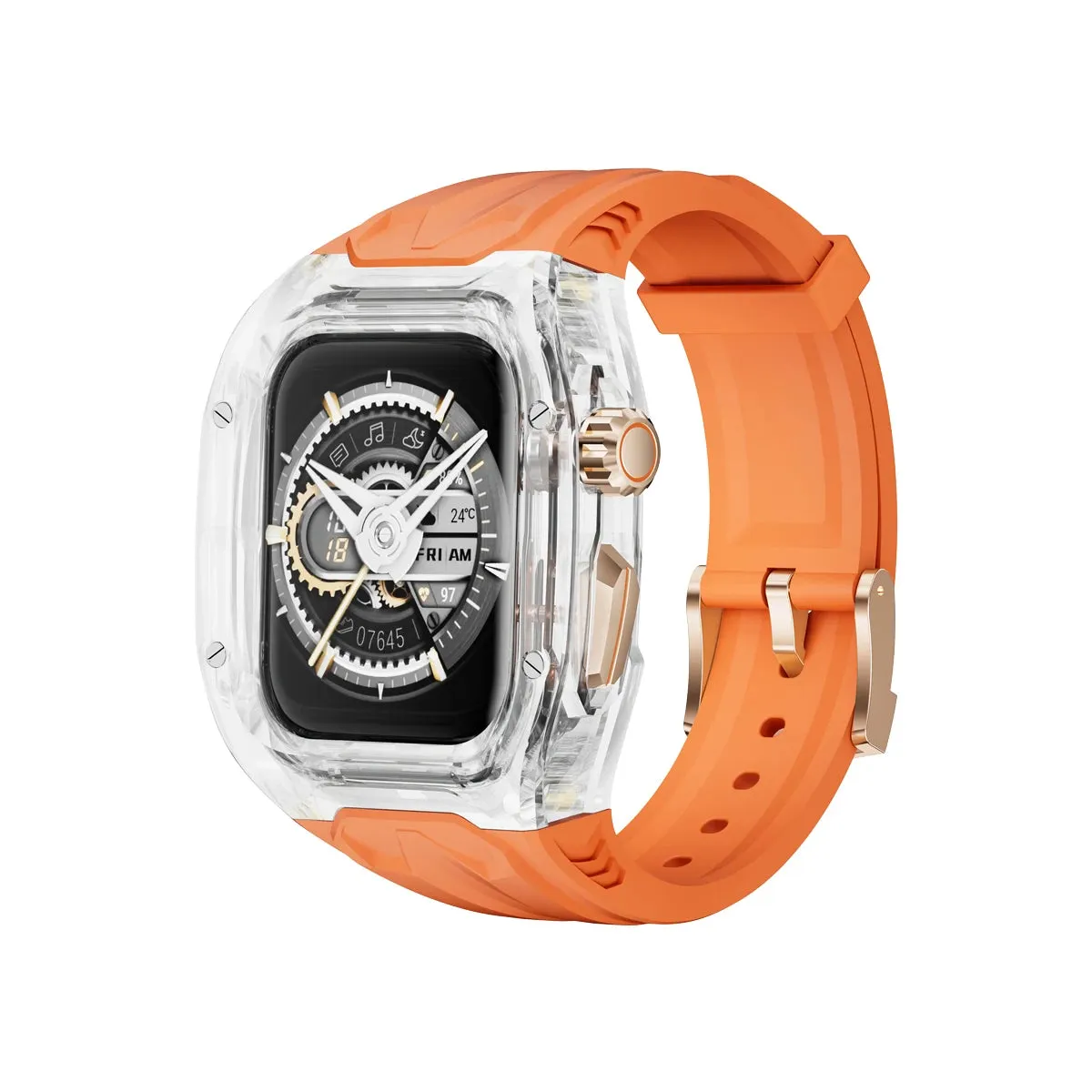 Luxury Modified Strap for Apple Watch Series 9-4 - Transparent Case with Integrated TPU Band, Fits 40/41mm, 44/45mm, and 49mm