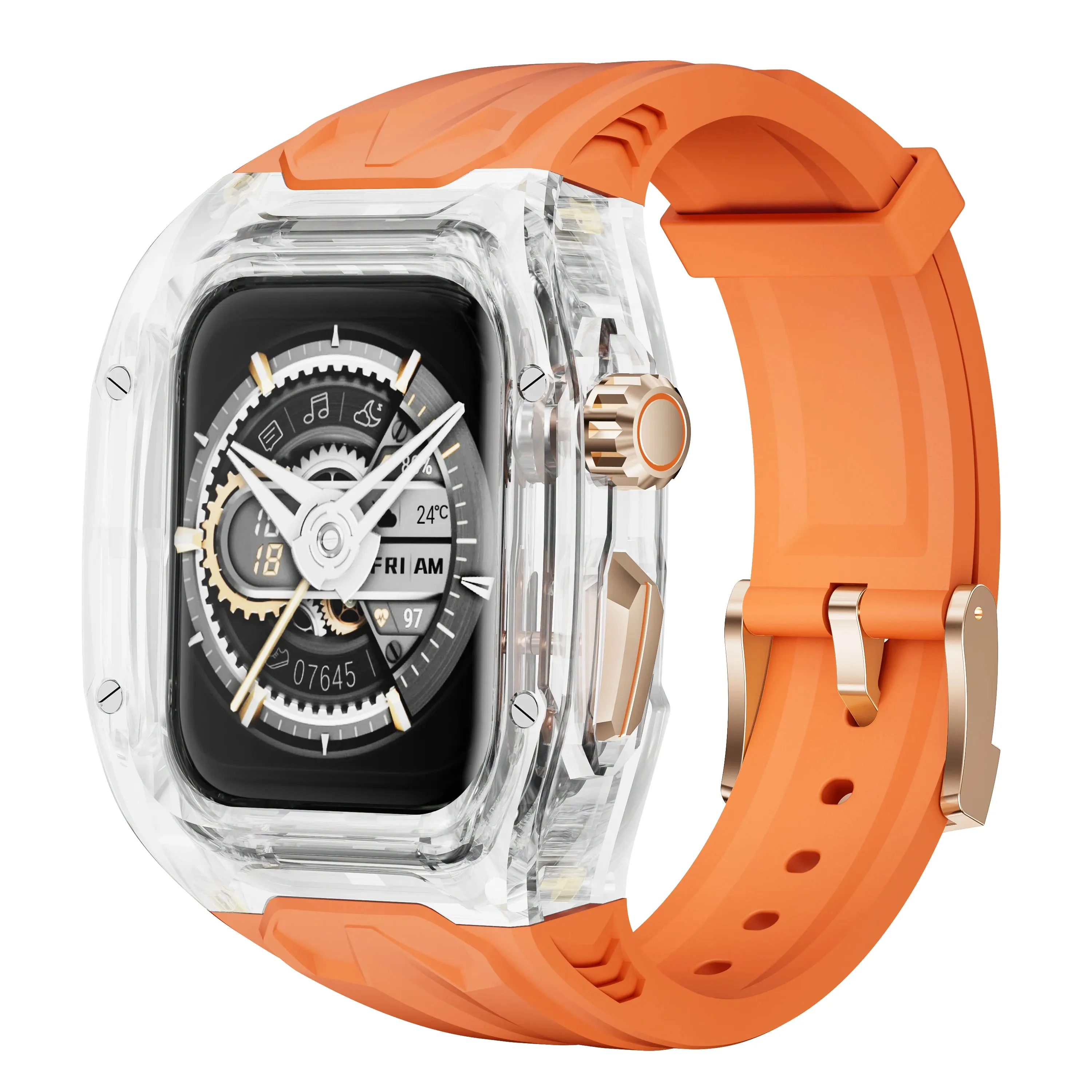 Luxury Modified Strap for Apple Watch Series 9-4 - Transparent Case with Integrated TPU Band, Fits 40/41mm, 44/45mm, and 49mm