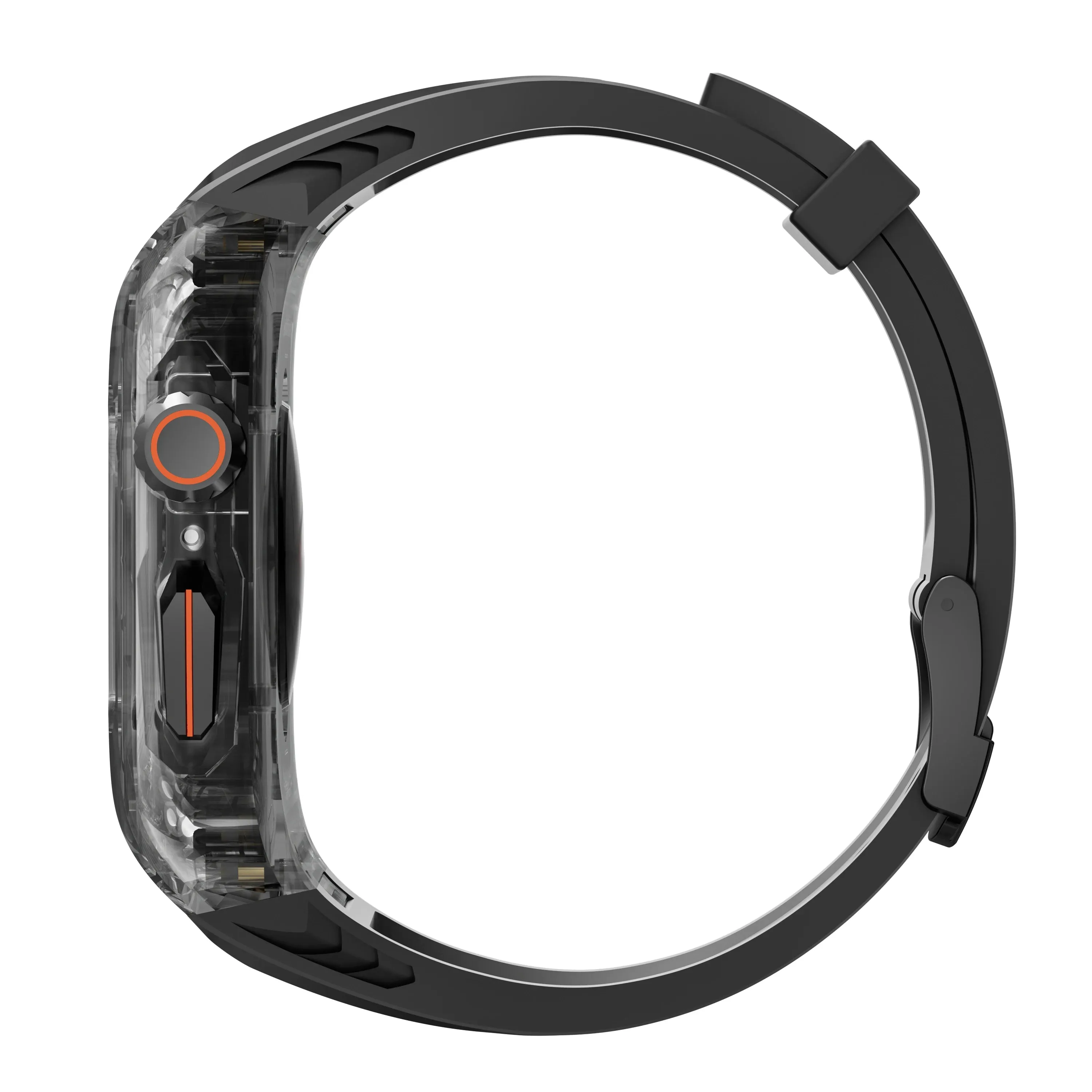 Luxury Modified Strap for Apple Watch Series 9-4 - Transparent Case with Integrated TPU Band, Fits 40/41mm, 44/45mm, and 49mm