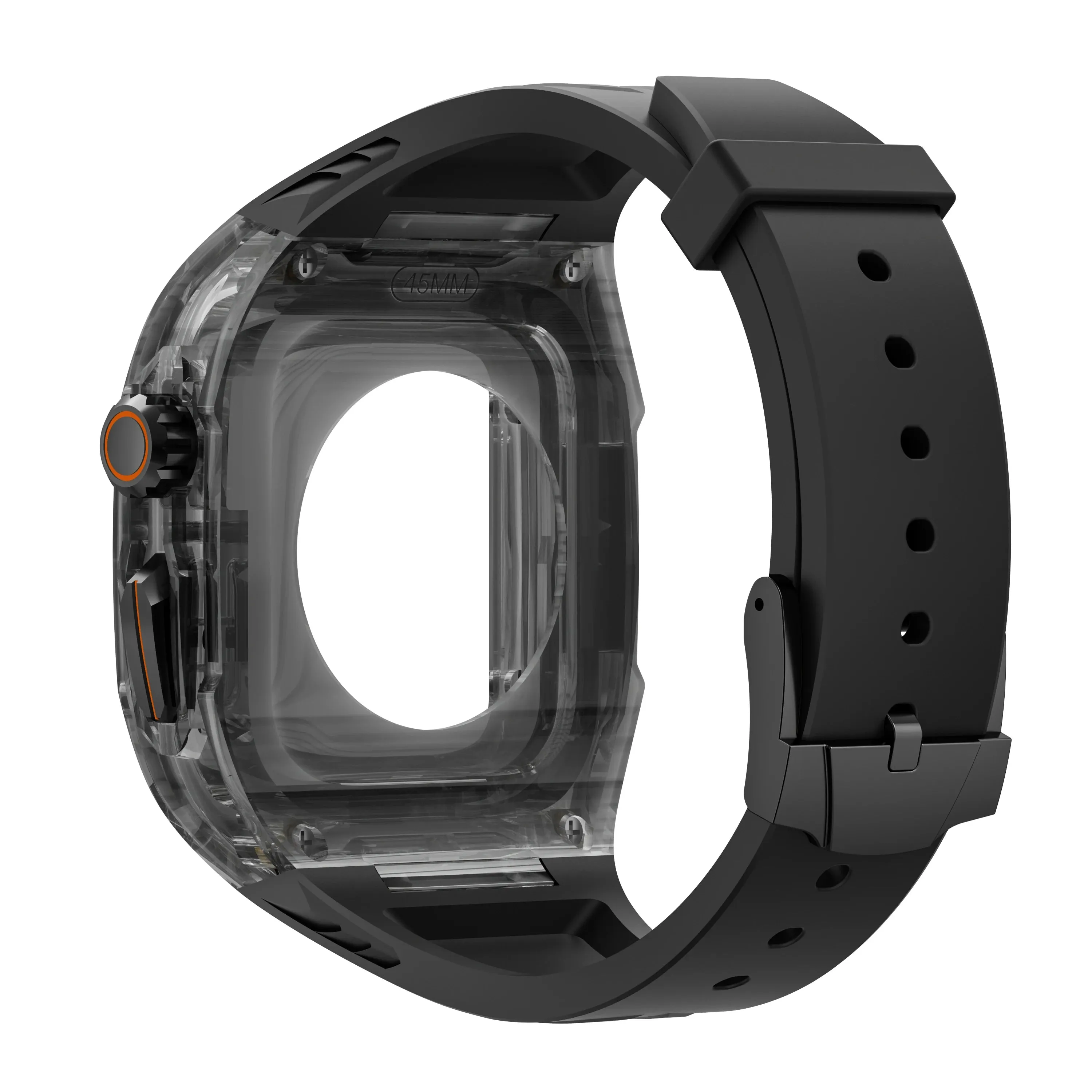 Luxury Modified Strap for Apple Watch Series 9-4 - Transparent Case with Integrated TPU Band, Fits 40/41mm, 44/45mm, and 49mm