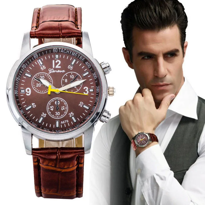 Luxury PU Leather Watches Men Quartz Watch Military wristwatch for Men Hour Clock