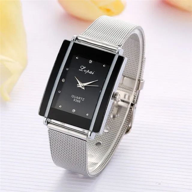 Lvpai Brand Silver Ladies Wristwatch Watch Luxury Rectangle Casual Watches Women Dress Casual Wristwatch Lady Quartz-Watch Clock