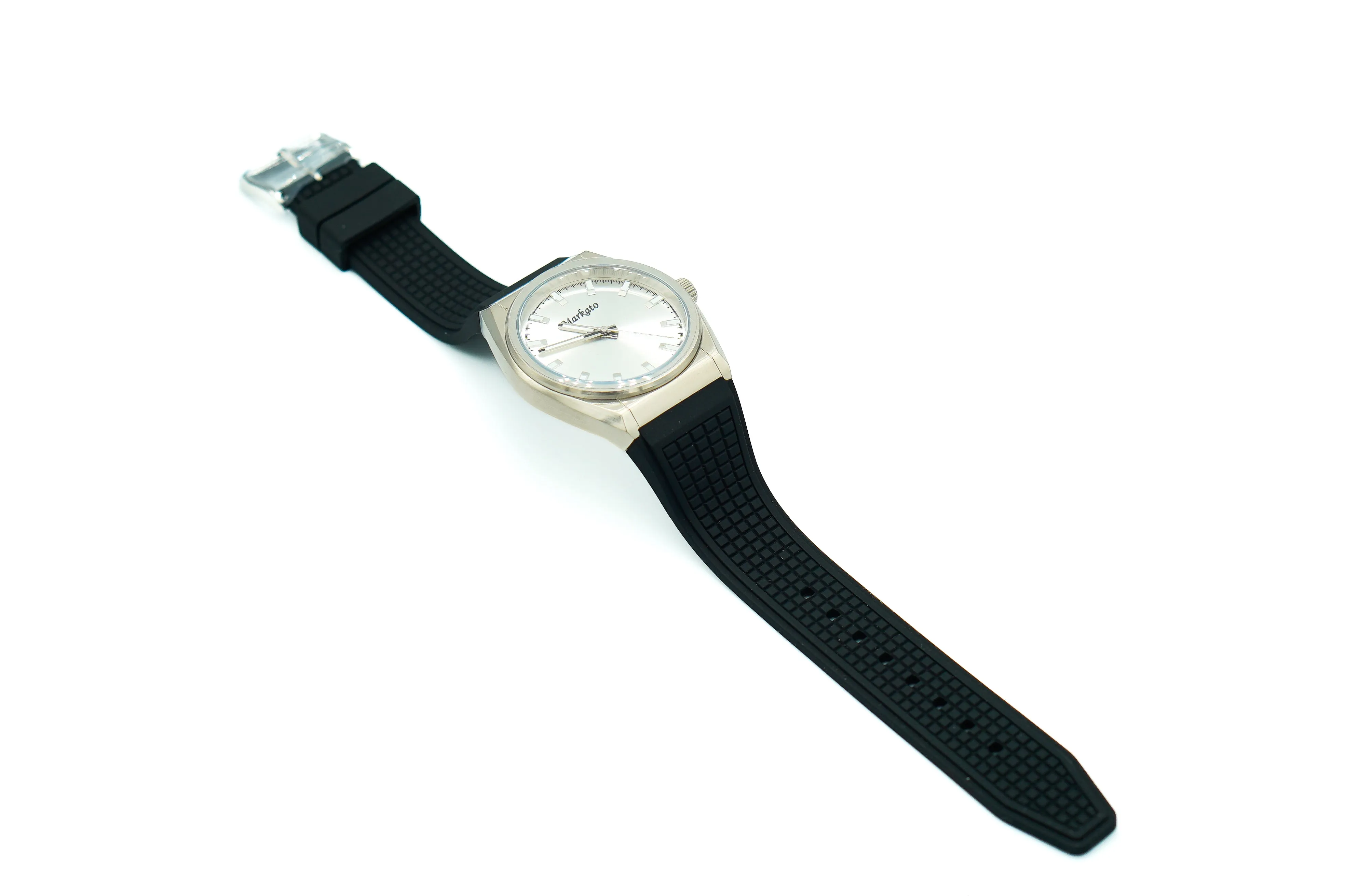 MARKATO Men Watch with White Dial & Black Rubber Strap