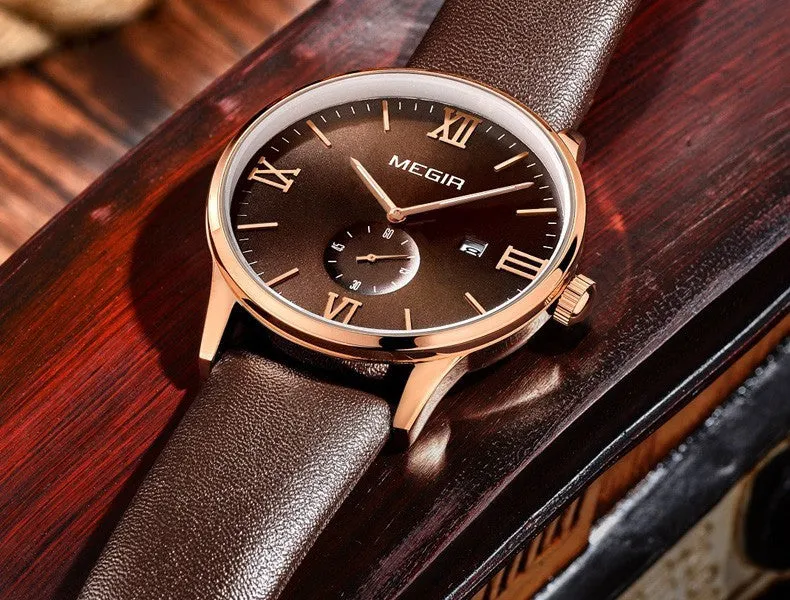 MEGIR 2015 New Men's Watch Top Brand Luxury Watch Leather Strap Quartz Casual Business Watch Men Wristwatch