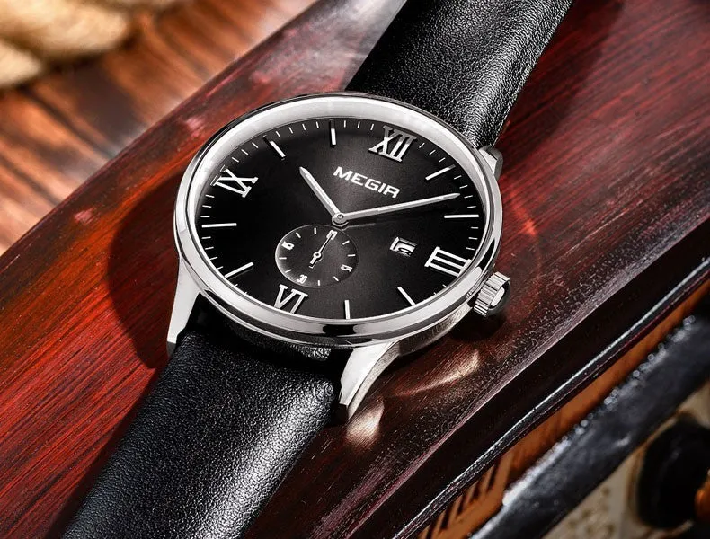 MEGIR 2015 New Men's Watch Top Brand Luxury Watch Leather Strap Quartz Casual Business Watch Men Wristwatch