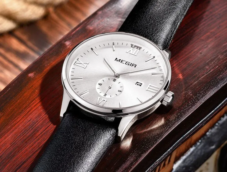 MEGIR 2015 New Men's Watch Top Brand Luxury Watch Leather Strap Quartz Casual Business Watch Men Wristwatch