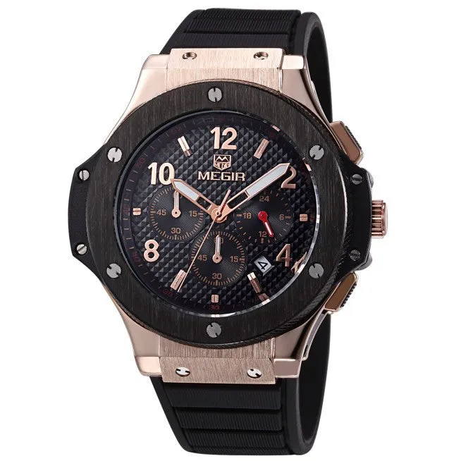 MEGIR Chronograph 6 Hands 24 Hours Function Men Sport Watch Silicone Luxury Watch Men Top Brand Military Watch