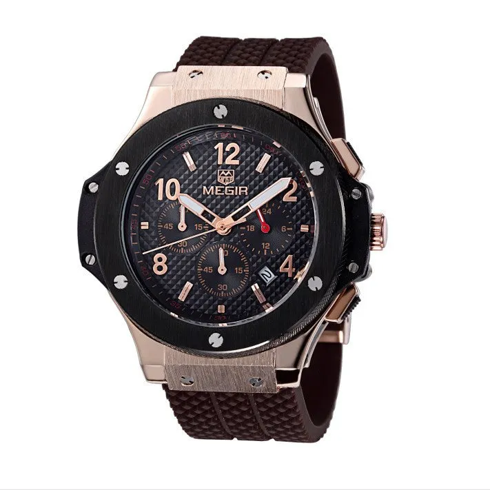 MEGIR Chronograph 6 Hands 24 Hours Function Men Sport Watch Silicone Luxury Watch Men Top Brand Military Watch