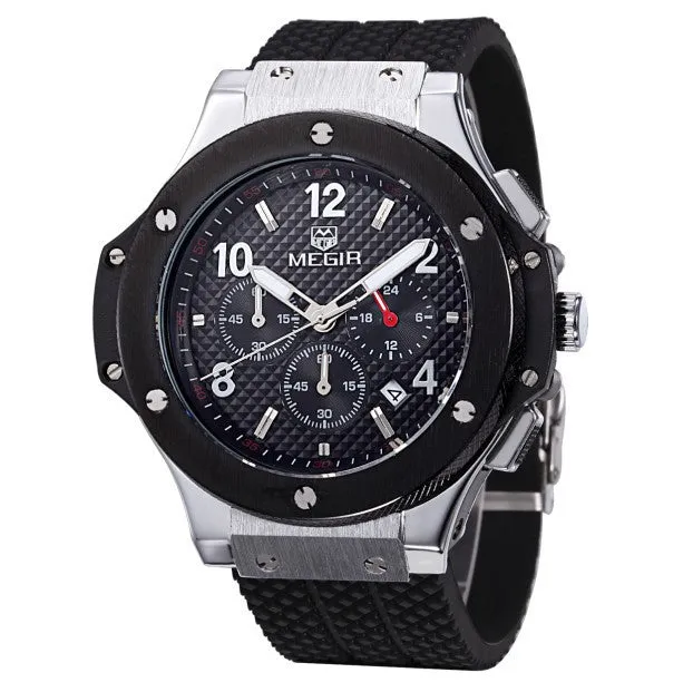 MEGIR Chronograph 6 Hands 24 Hours Function Men Sport Watch Silicone Luxury Watch Men Top Brand Military Watch