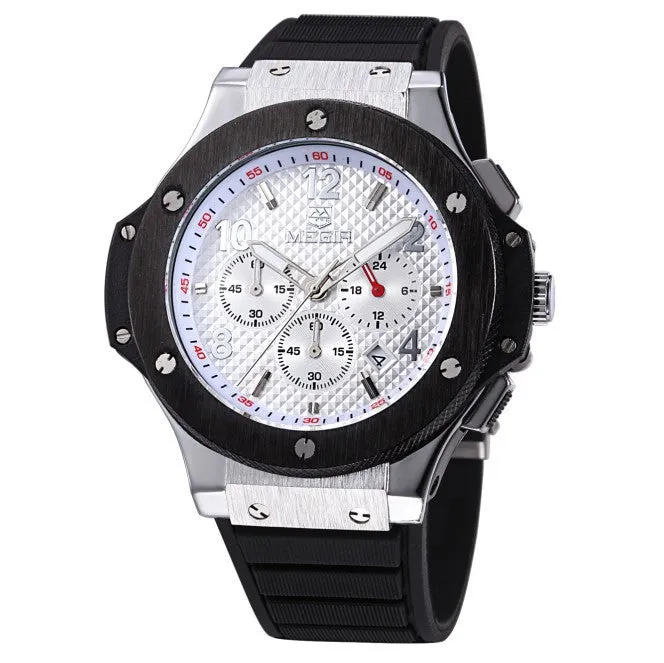 MEGIR Chronograph 6 Hands 24 Hours Function Men Sport Watch Silicone Luxury Watch Men Top Brand Military Watch