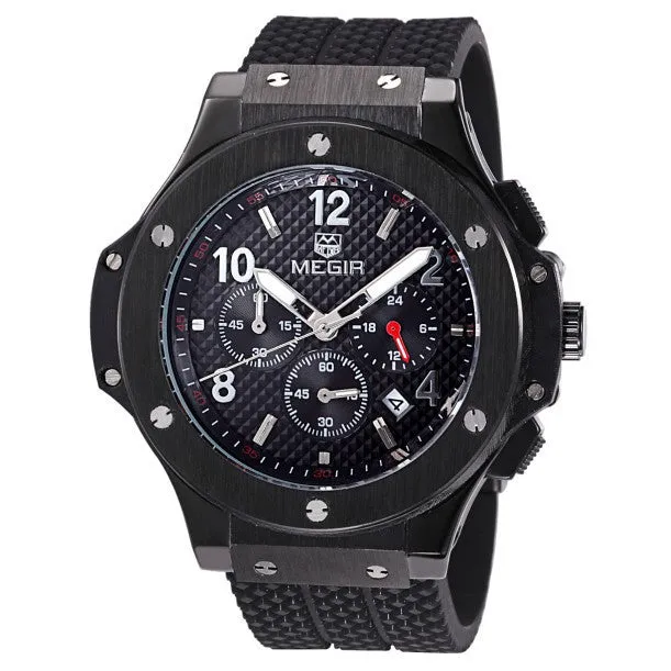 MEGIR Chronograph 6 Hands 24 Hours Function Men Sport Watch Silicone Luxury Watch Men Top Brand Military Watch