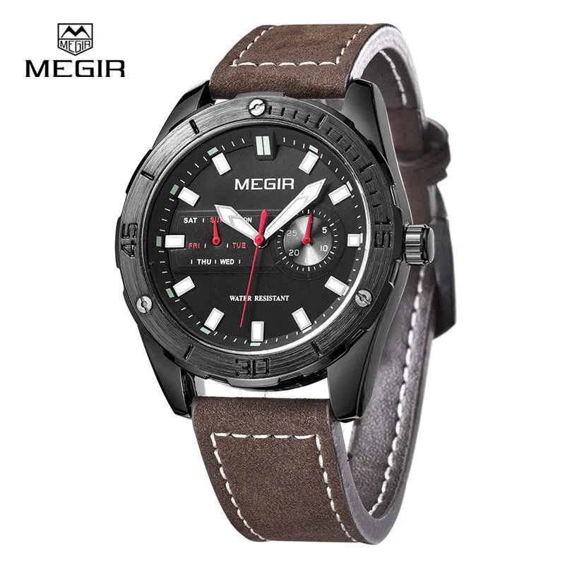 Megir hot men's watches fashion leather quartz watch man relogio top brand wrist watch luxury male luminous hour