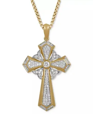 Men'S Diamond Cross 22" Pendant Necklace (1/2 Ct. T.W.) in Sterling Silver & 18K Gold-Plated Sterling Silver