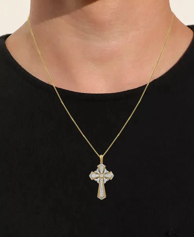 Men'S Diamond Cross 22" Pendant Necklace (1/2 Ct. T.W.) in Sterling Silver & 18K Gold-Plated Sterling Silver