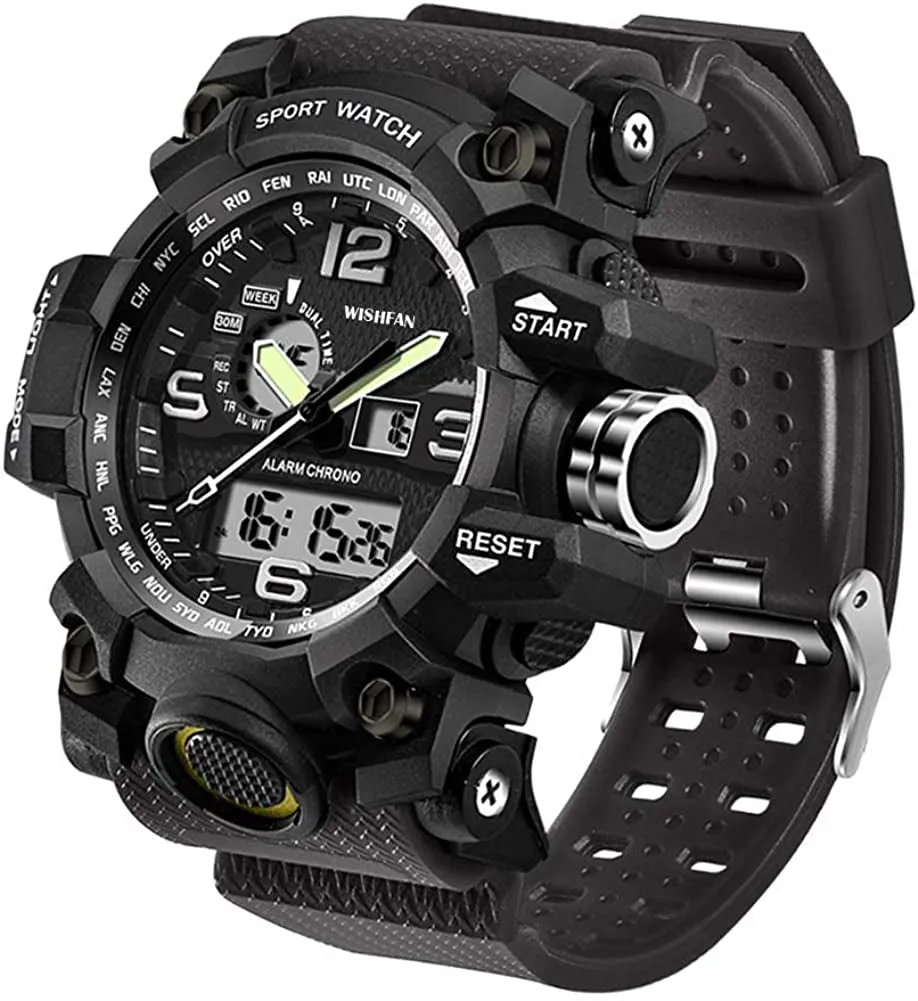 Men's Dual-Display Waterproof Sports Digital Watch with Alarm