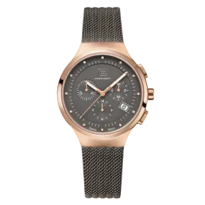 Mid-Size Rose-Tone Glock Watch with Grey Diamond Dial