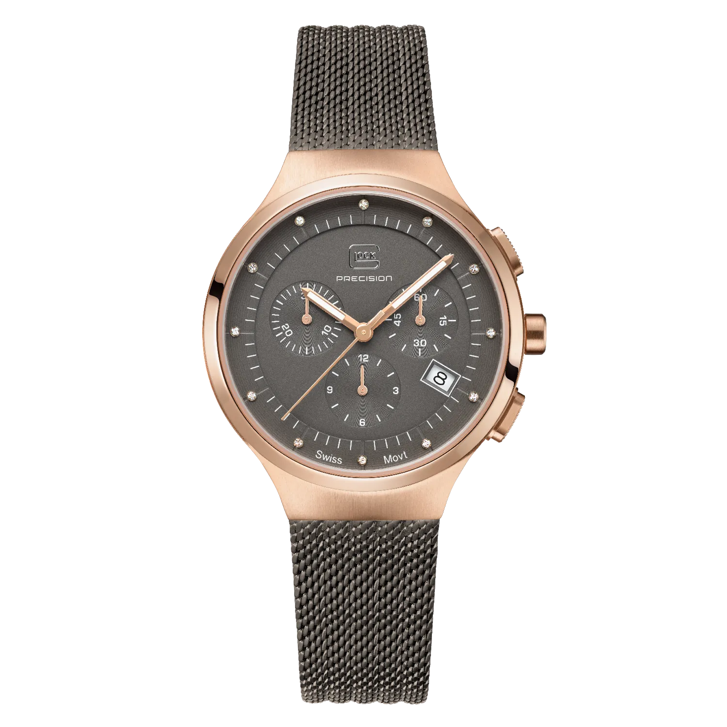 Mid-Size Rose-Tone Glock Watch with Grey Diamond Dial