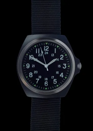 MIL-W-46374C 1980s U.S pattern Military Watch  in Black on a Nylon Webbing Strap