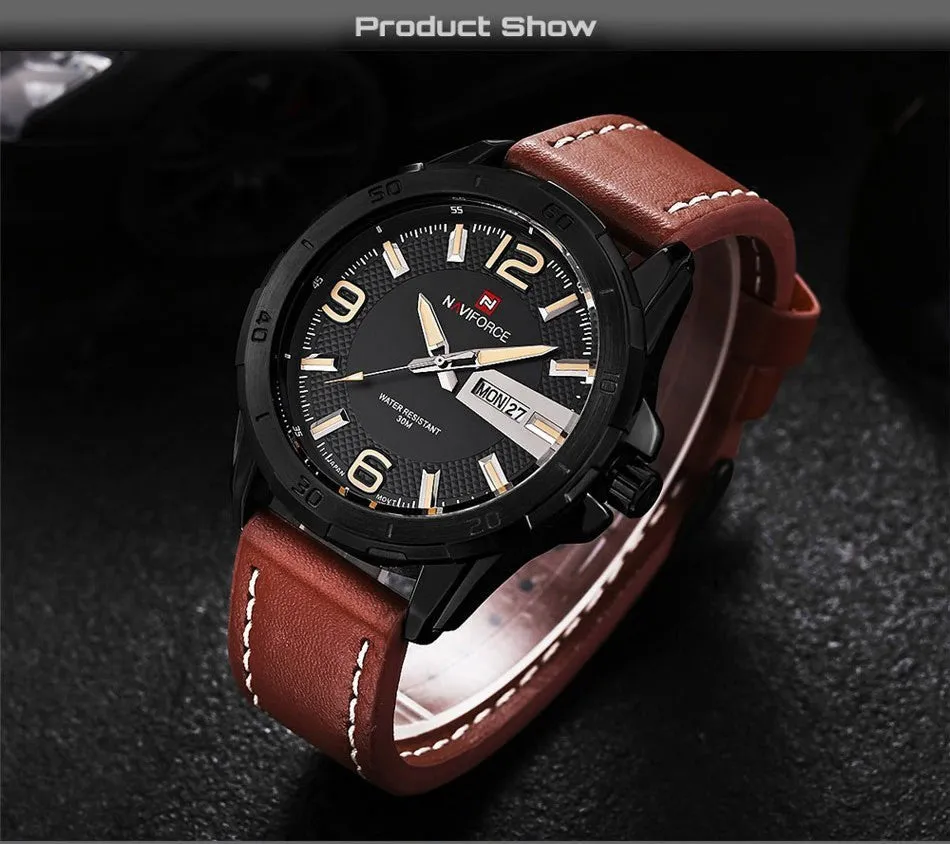 New Brand Men Leather Strap Sports Watches Men's Quartz Clock Man Army Military Fashion Casual Waterproof Wrist Watch