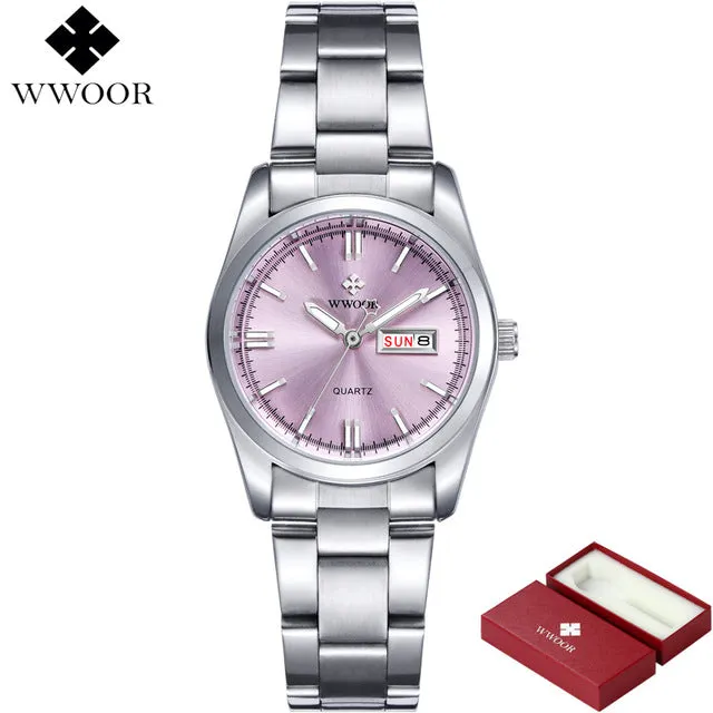 New Brand Relogio Feminino Date Day Clock Female Stainless Steel Watch Ladies Fashion Casual Watch Quartz Wrist Women Watches