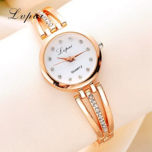 New Lvpai Fashion 2017 Luxury Rhinestone Watches Women Stainless Steel Quartz Watch For Ladies Dress Watch Gold Bracelet Clock