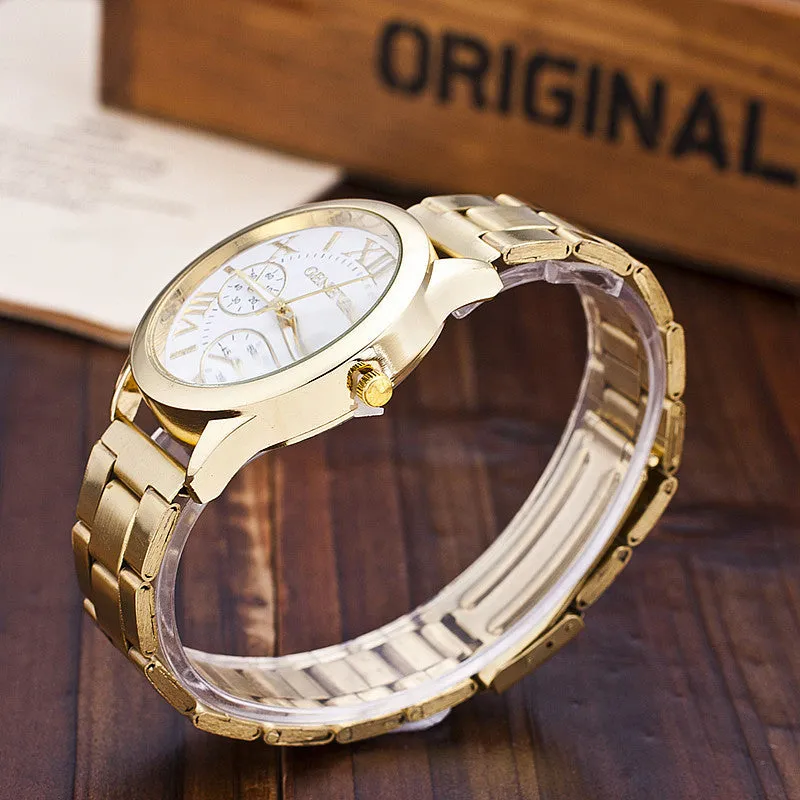 New Stainless Steel Geneva Watch Business Gold Wristwatch Quartz Watches Men Casual Wrist Watches