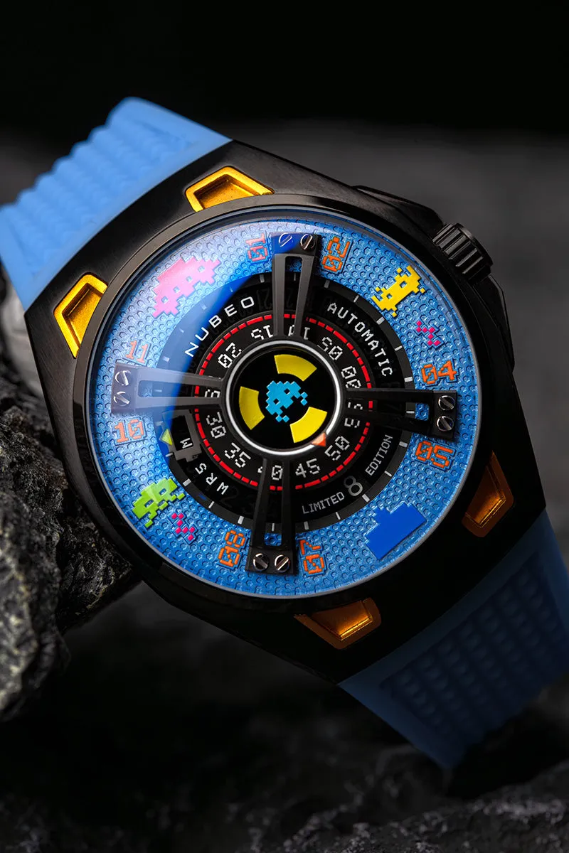 Nubeo OAO Automatic Space Invaders Limited Edition Cosmic Blue Men's Watch NB-6099-SI-03