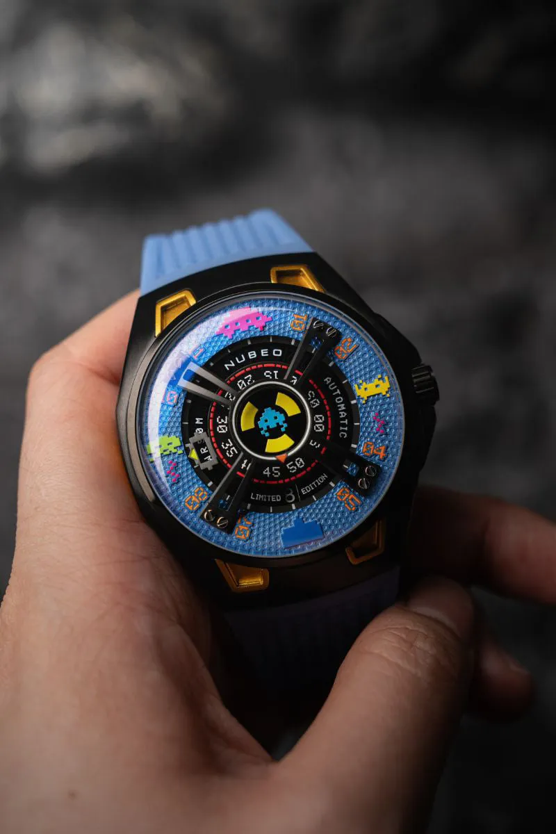 Nubeo OAO Automatic Space Invaders Limited Edition Cosmic Blue Men's Watch NB-6099-SI-03