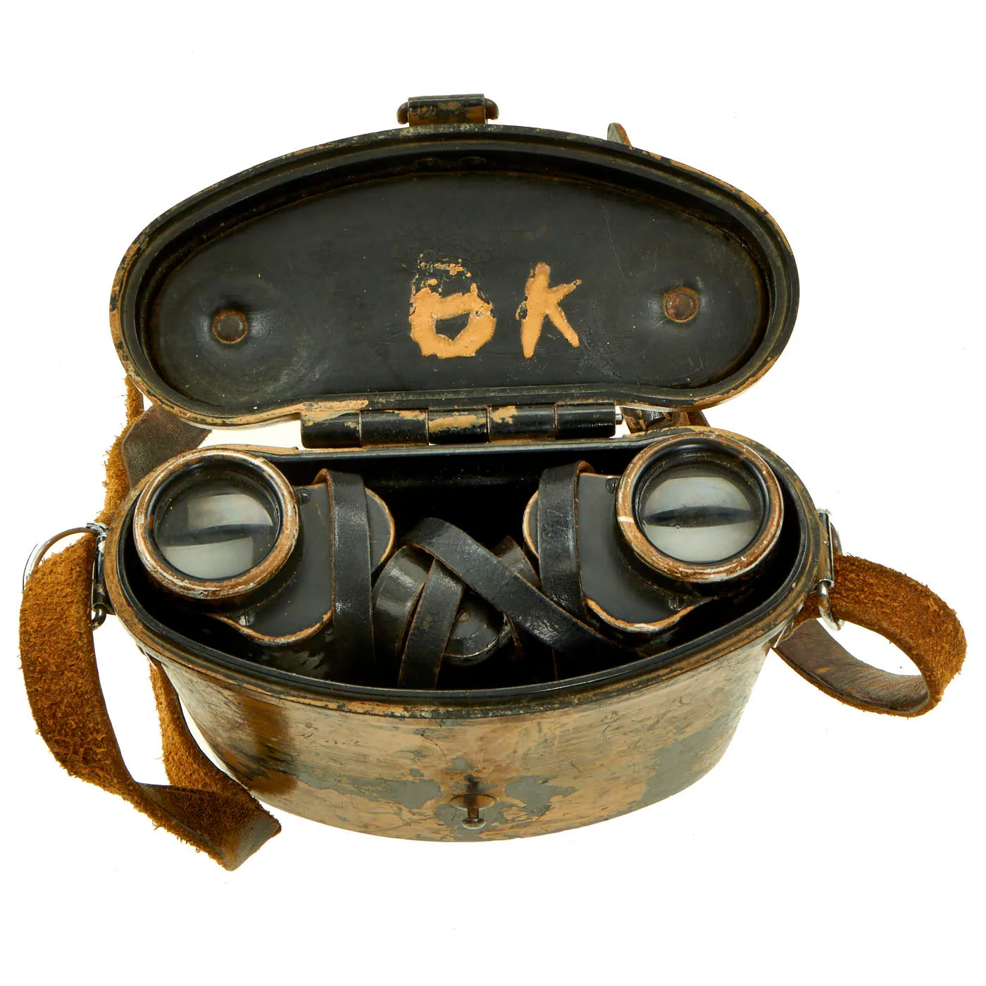 Original German WWII Afrika Korps Ernst Leitz Wetzlar 6x30 Dienstglas Binoculars with Bakelite Case