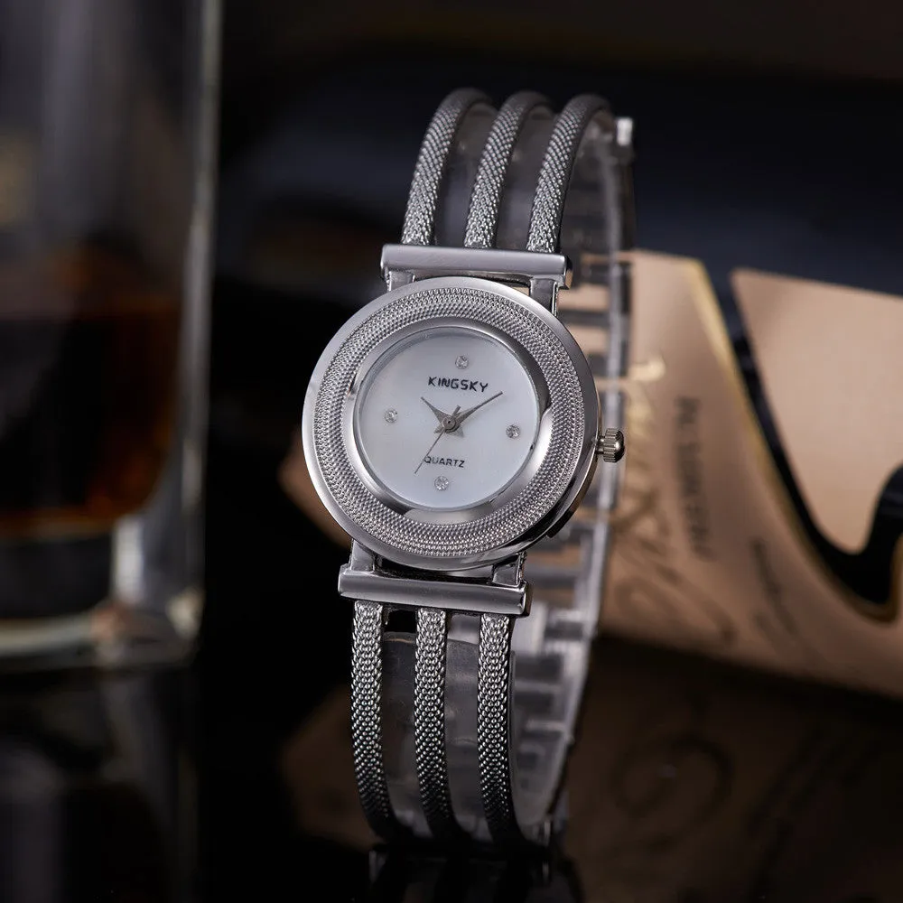 Popular Brand Female Clock Ladies Fashion Casual Quartz Watch Silver Stainless Steel Rhinestone Women Dress Watches Relogio