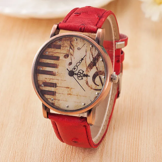 Sale Piano Musical Notation Retro Casual Quartz Watch Female PU Leather Women Watches Wholesale Relogio Feminino Drop-Shipping