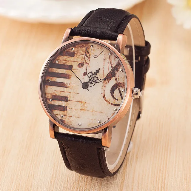 Sale Piano Musical Notation Retro Casual Quartz Watch Female PU Leather Women Watches Wholesale Relogio Feminino Drop-Shipping