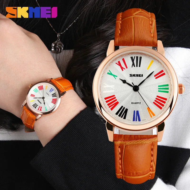 Skmei Famous Brand Watches Women Fashion Retro Luxury Clock Female Casual Ladies Leather Strap Quartz Watch Women Wristwatches