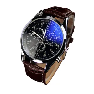 Splendid Luxury Fashion Faux Leather Men Blue Ray Glass Quartz Analog Watches Casua Cool Watch Sinobi Men Watches