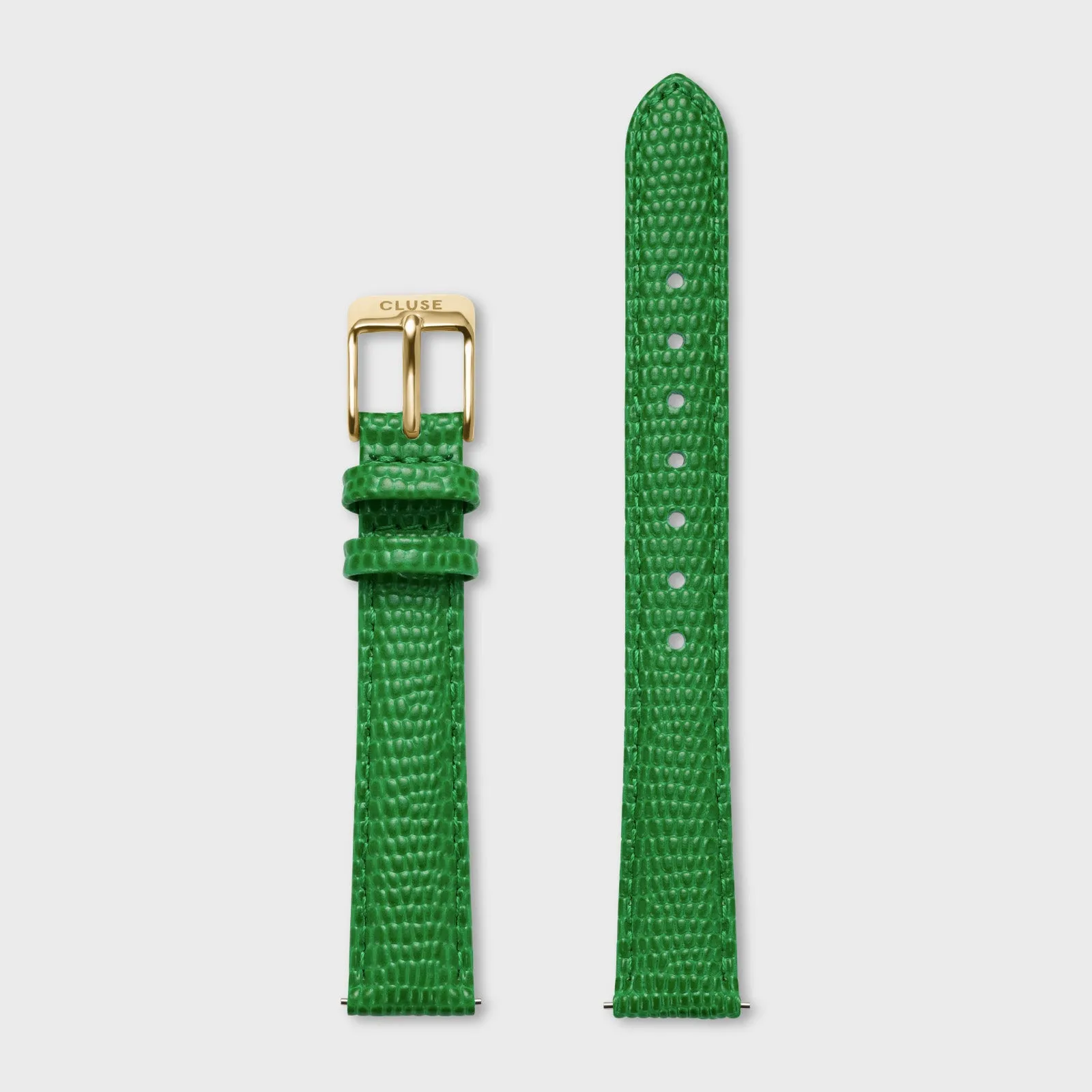 Strap 14 mm Leather Emerald Green Lizard, Gold Colour