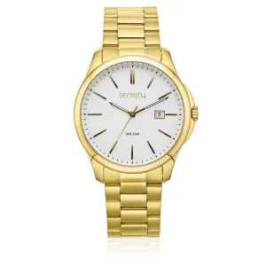 Tensity Gold Tone Silver Dial 3 Hand Date Watch