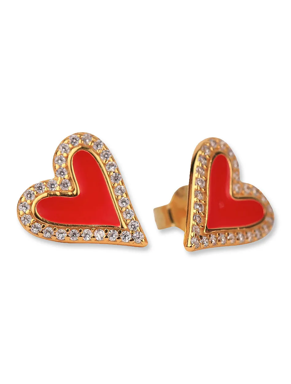 Texas Tech "Bling Heart" 18K Gold Plated Enamel Stud Earrings