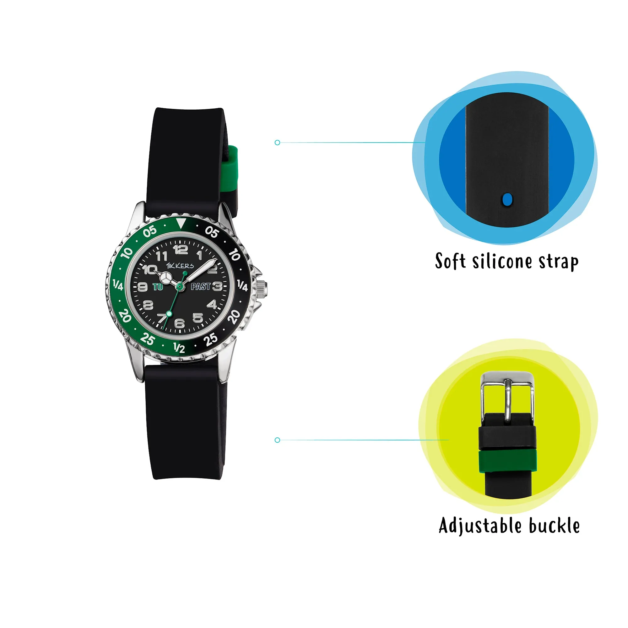 Tikkers Time Teacher Green & Black Silicone Watch TK0139