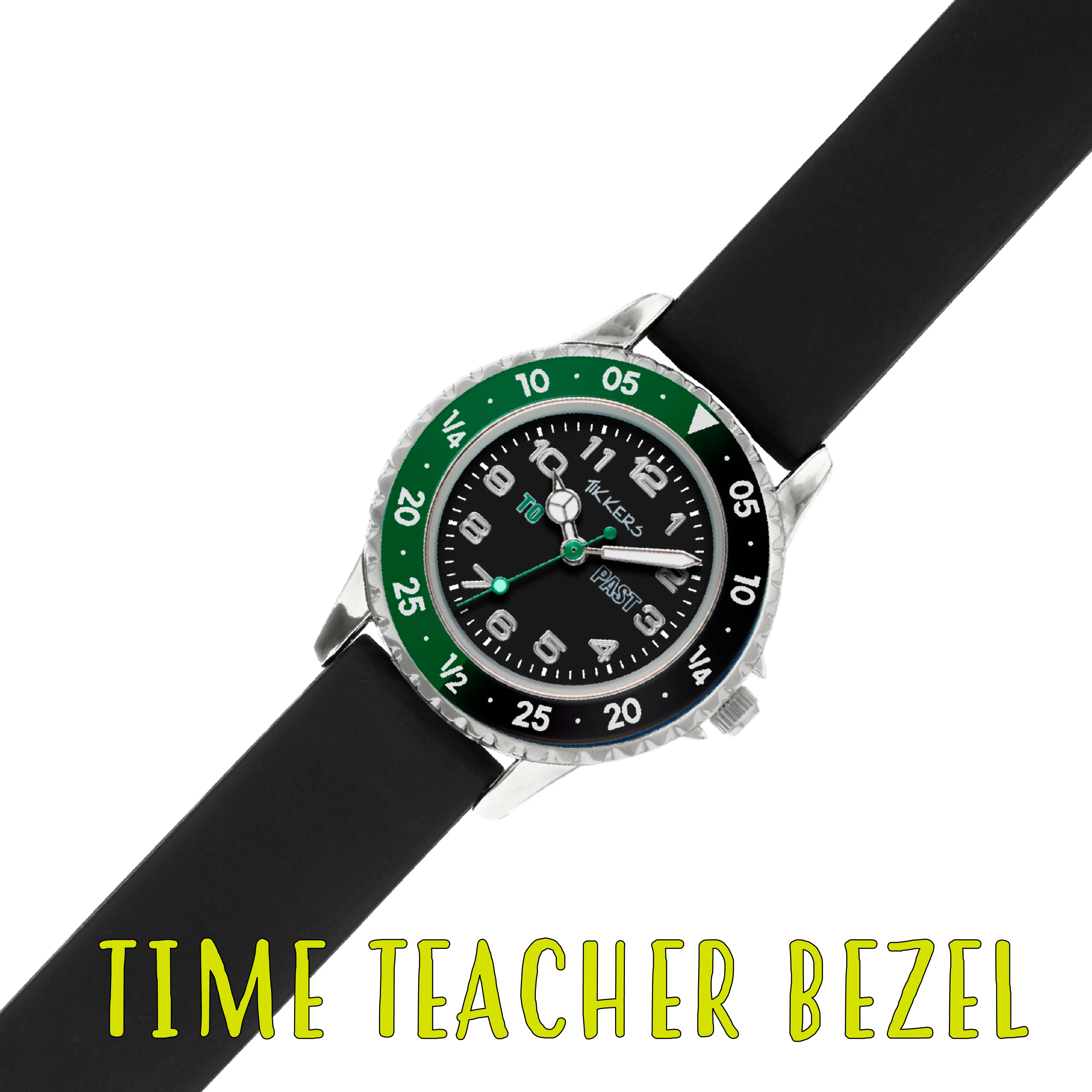 Tikkers Time Teacher Green & Black Silicone Watch TK0139